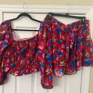 SHEIN Puff Sleeve Smocked Blouse and Short Set